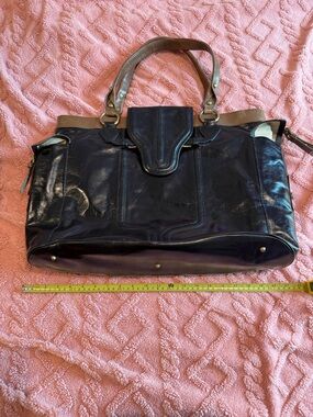Rare Kate Landry Black Leather Tote Work Bag Large Shoulder Satchel vintage